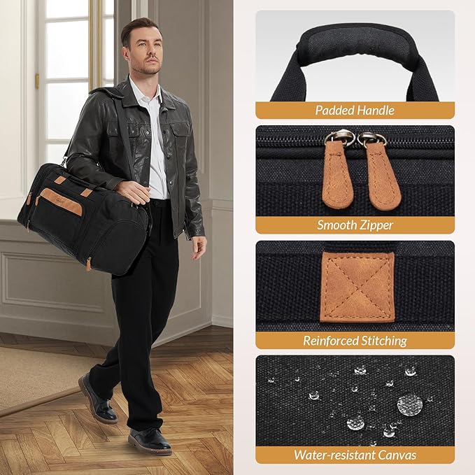 Canvas Duffle Bag for Travel 50L Expandable Travel Duffel Bags for Men Women Weekender Overnight Bag with Shoes Compartment - Dark Grey