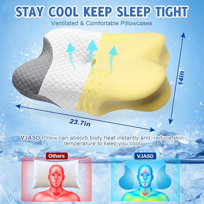 Cervical Neck Pillows with Memory Foam - Neck Pillows for Pain Relief Contour Memory Foam Pillows Ergonomic Neck Support - Adjustable Orthopedic Bed Pillows with Breathable Pillowcase for Sleeping
