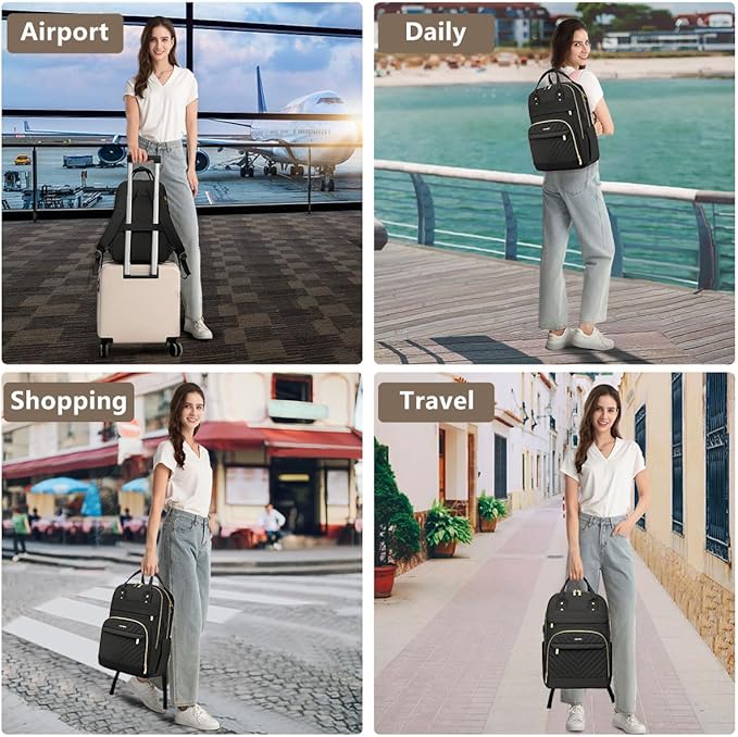 Laptop Backpack for Women Work Bag - 15.6 inch Black Travel Backpack College Backpack with USB Charger Business Office Back Pack for Teacher Casual Waterproof Bookbag for Nurses