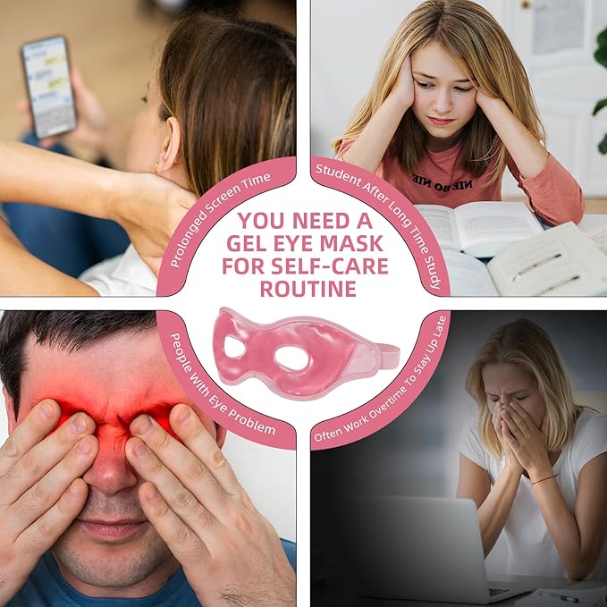 2 Pack Cooling Eye Mask for Puffy Eyes,Reusable Gel Cold Compress Pack for Puffy Eyes & Dark Circles, After Eyes Surgery, Migraine Relief, Headaches (Pink)