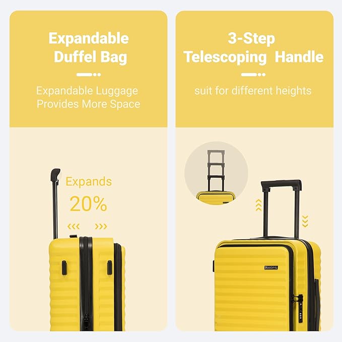 3 piece Luggage Set Expandable Suitcase 22x14x9 Airline Approved Carry on, Front Opening ABS Hard Case Suitcases with Spinner Wheels, TSA Lock