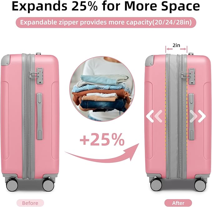 LARVENDER Luggage Sets 6 Piece Hardshell Expandable Suitcases with Spinner Wheels TSA Lock, Lightweight ABS Travel Carry On Luggage Set for Women, Pink Grey