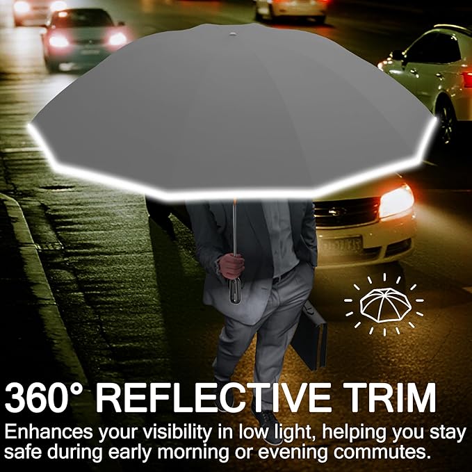 Windproof Compact Travel Umbrella,Large Strong but Light Portable and Automatic Folding Rain Umbrella, small inverted for travel size
