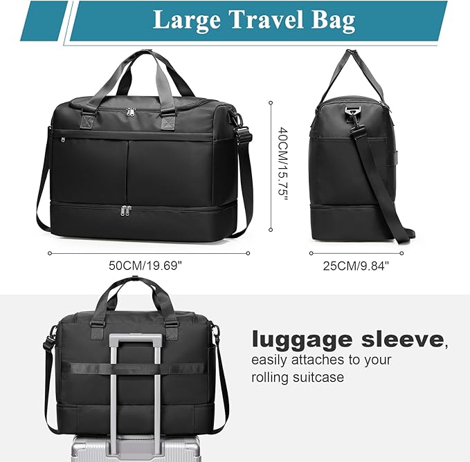 Weekender Bags for Women - 50L Large Travel Duffle Bag with Shoe Compartment - Carry on Overnight Bag for Travel, Weekend Getaway, Gym, Hospital