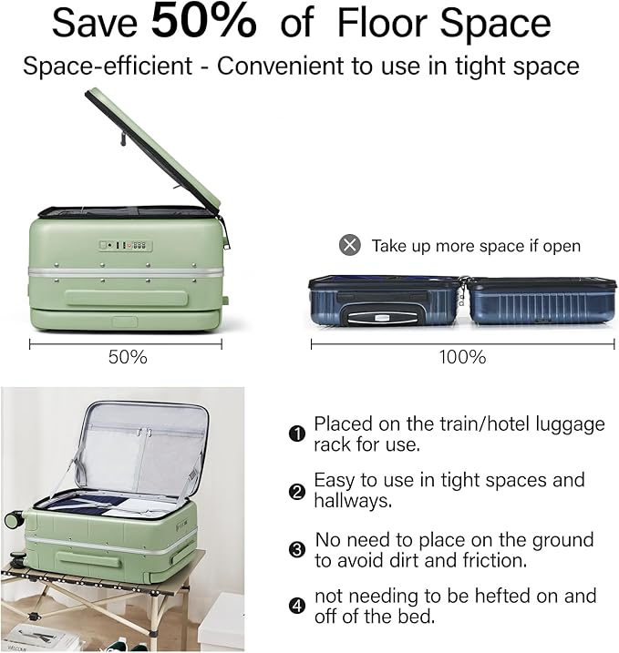 Hanke Top Opening 24 Inch Luggage with Spinner Wheels, Aluminum Frame All-PC Hard Shell Medium Suitcase, Trunk Wide Handle Luggage for Travel, TSA Checked-Medium (Bamboo Green, 69L)