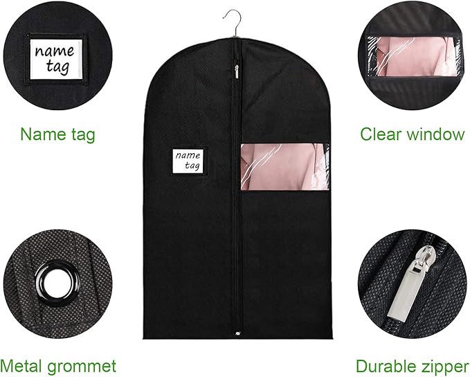 KEEGH 40" Suit Bags for Closet Storage (Set of 10) Garment Bags for Hanging Clothes, Suit Cover Bags for Suits Coats Dress with Zipper and Transparent Window, Black