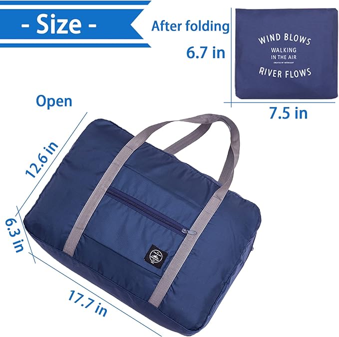 Foldable Travel Duffel Bag 2PCS Tote Carry on Luggage Bag Spirit Airlines Personal item Sports Gym Bag Water Resistant Weekender Overnight Bags for Women and Men (Green+Blue)