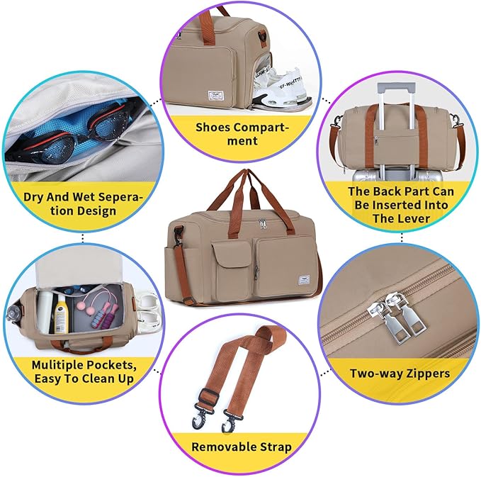 FIORETTO Women's Gym Duffle Bag with Shoes Compartment, 30L Capacity, Ideal for Travel, Gym, Sports, Duffel, Weekender