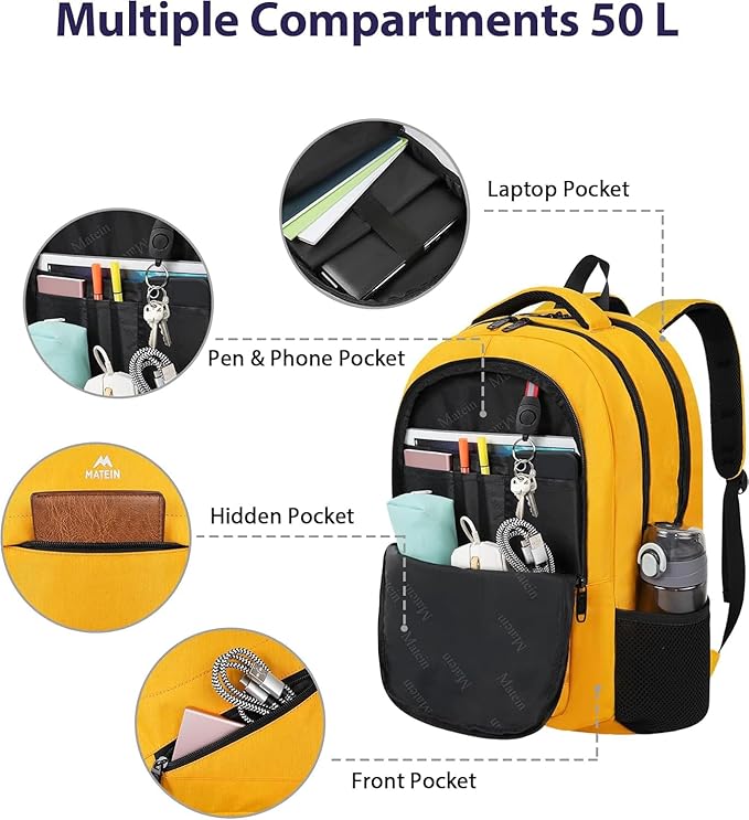 MATEIN 18.4 Inch TSA Approved Backpack, Extra Large 50 L Outdoor Carryon Backpack with Seperated Laptop Compartment, Work Travel Daypack with Front Pocket, Creative Gifts for Men Women
