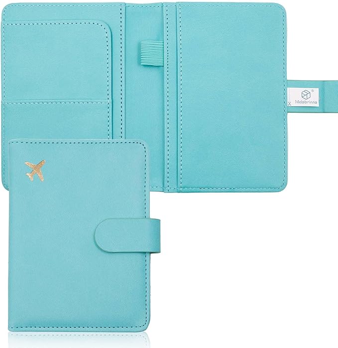 Melsbrinna Premium Leather Passport Holder Covers Case, Waterproof Rfid Blocking Travel Wallet Passport Holder with Pen Holder, Cute Passport Book for Women/Men