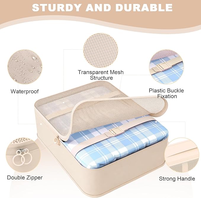 8 Set Packing Cubes for Travel,Suitcase Organizer Bags for Luggage with Shoe & Hanging Toiletry Bag, Vacation Essentials & Accessories for Cruise Ship, Airplane Must-Have,Road Trip & Camp Gifts(Cream)