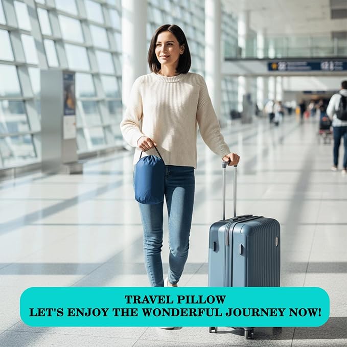 Inflatable Travel Pillows for Airplane, Blow Up Neck Pillow for Sleeping for Long Flight Support Neck,Head & Shoulder, Used for Travelling Car/Airplane/Office Nap-Comes with Eye Mask and Earplugs_Blue