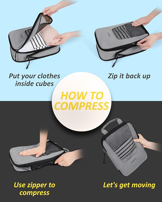 BAGSMART Compression Packing Cubes for Travel, 6/5/4set Lightweight Packing Organizers, Summer Travel Essentials Suitcase Organizer Bags Set