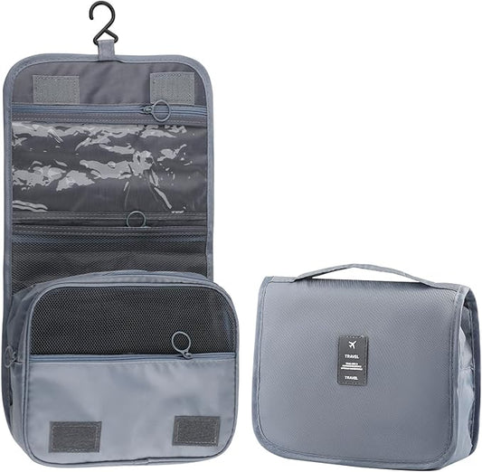 Foldable Hanging Travel Toiletry Bag,Waterproof Portable Travel Bags, Multifunction Travel Makeup Cosmetic Bag Organizer with Hanging Hook (Grey)