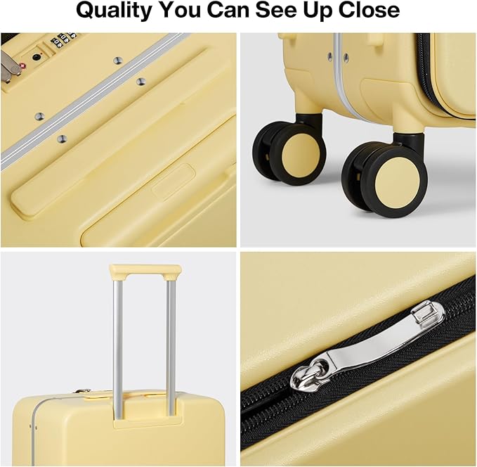 mixi 24 Inch Checked Luggage PC Hard Shell Suitcase Top Opening Aluminum Frame Travel Suitcases with Wheels, Lark Yellow