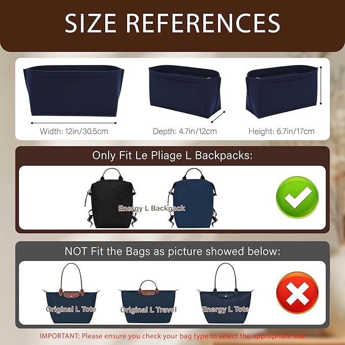 Premium Felt Purse Organizer Insert for Longchamp Le Pliage, Zipper Long Champ Bag Organizer Insert with Cup Holder, 9 Compartments