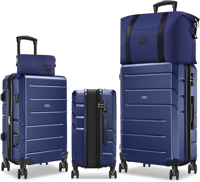 Hoteel Luggage Sets 5 Piece, 4-Yr Warranty, PC+ABS Hard Shell Expandable Suitcases with Wheels, TSA Aproved Lock and Carry on Bags, Travel Suit Case Set for Men and Women(5-Piece, Blue)