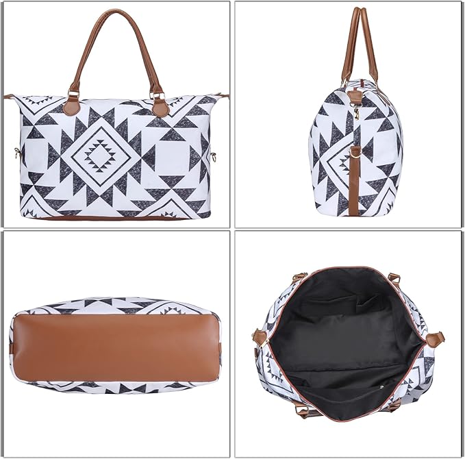 Weekender Bag Duffle Bag For Women Large Travel Tote Bag Overnight Weekend Bags With Shoulder Strap Cow Leopard Atzec…