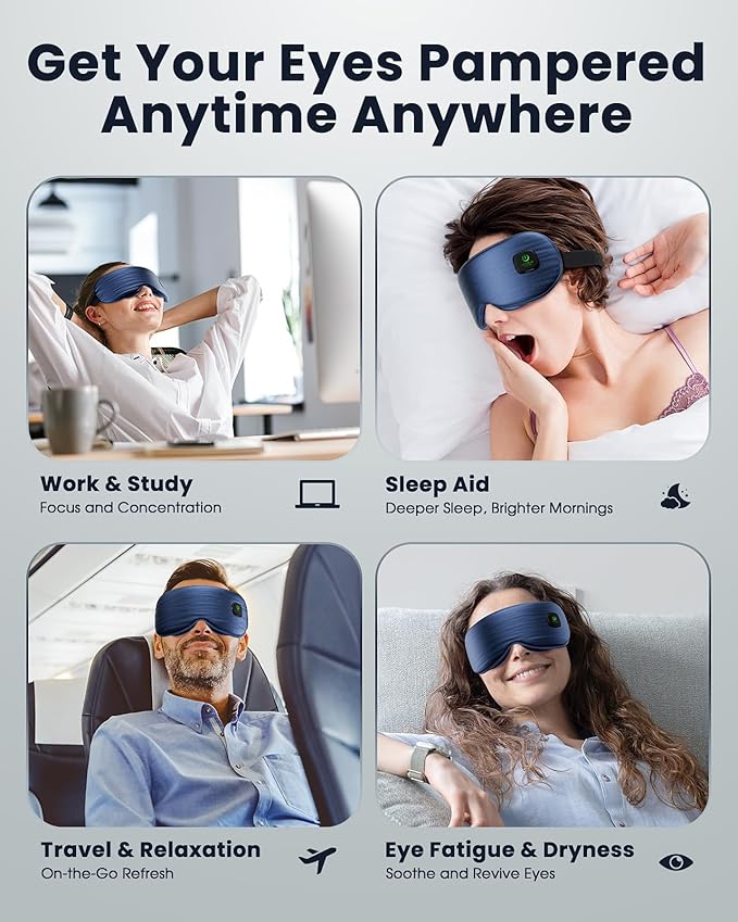 Heated Eye Mask - Cordless Eye Mask for Dry Eyes, Eye Relief, Improved Sleep, Washable Eye Heating pad for Travel and with Replaceable Shell (Blue)