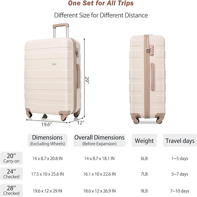 24 Inch Checked Suitcase with TSA Lock Travel Duffel Bag Wet-Dry Toiletry Bag, Golden