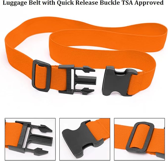 2 Pack Suitcase Straps, Bright Color Adjustable Luggage Belts, TSA Approved (Orange)