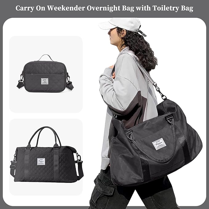 SYCNB Travel Duffel Bag for Women, Gym/Weekender/Carry-On Bags with Toiletry Bag & Adjustable Strap,Personal Item Bags