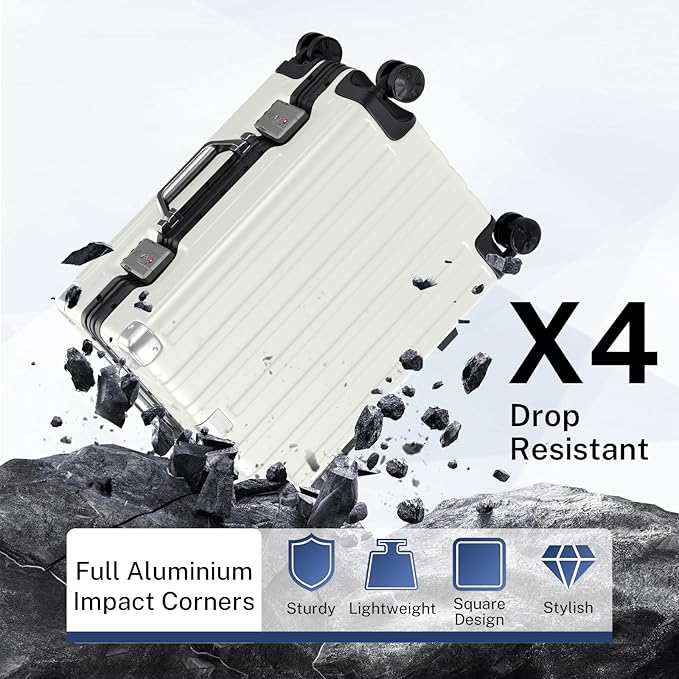 Krute Carry On Luggage 20 inch Aluminum Frame Luggage with Spinner Wheels Hardshell No Zipper PC+ABS TSA Lock Zipperless Suitcases