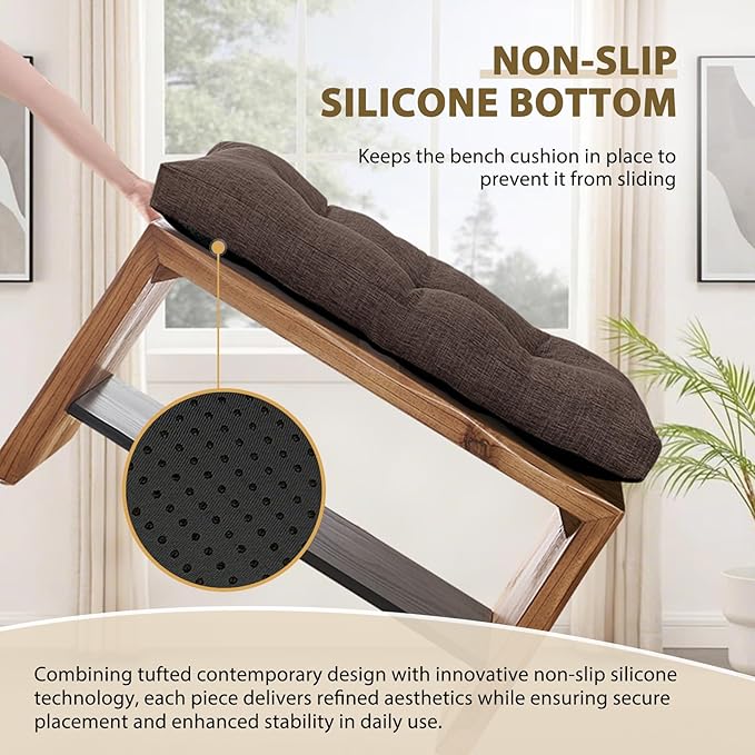 downluxe Indoor Bench Cushion for Indoor Furniture, Non-Slip Tufted Overstuffed Textured Foam Bench Seat Cushion, 42" X 16" X 4", Brown, 1 Pack