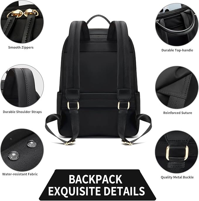 GOLF SUPAGS Laptop Backpack for Women Slim Computer Bag Work Travel College Backpack Purse Fits 15.6 Inch Notebook (Black)