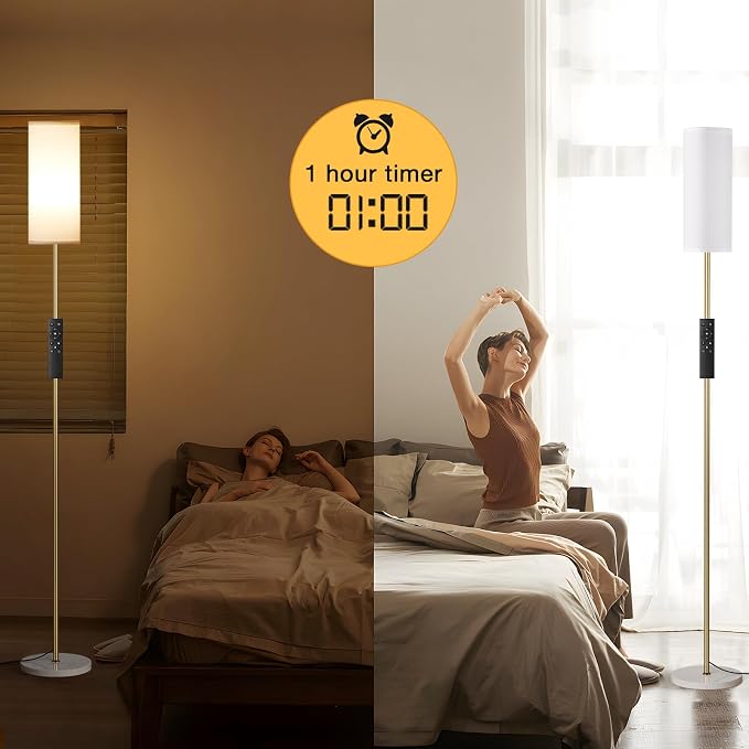 64'' Floor Lamps for Living Room with Remote Control and Stepless Dimmable Colors Temperature & Brightness, Gold Standing Lamp with White Marble Base