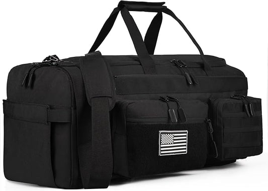 LHI 50L Tactical Duffle Bag for Men, 3-in-1 Gym Duffle and Backpack, Shoe Compartment, Laptop Sleeve and MOLLE, Carry-On Travel Weekender and Overnight Bag – Black