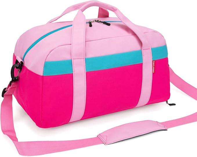 HawLander Kids Duffle Bag for Boys or Girls, Fit Sports Practice, or Overnight Travel Weekend (Pink)