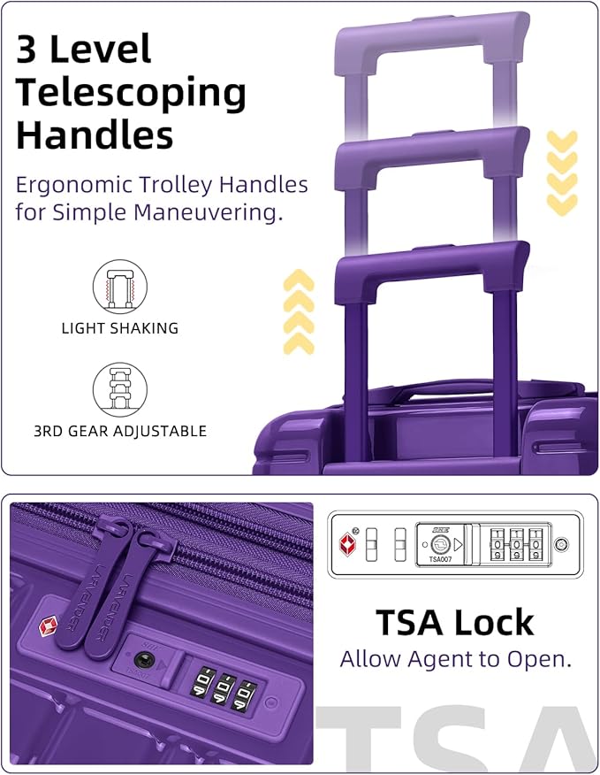 LARVENDER Carry On Luggage 22x14x9 Airline Approved, 20 Inch Expandable PC+ABS Hardside Suitcase Carry On Luggage with Spinner Wheels TSA Lock for Women Men (Purple)