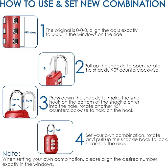 GIVERARE 2 Pack Combination Lock, 3-Digit Padlock Keyless, Resettable Luggage Locks for Backpack, Gym & School&Employee Locker,Weatherproof Travel Lock for Fence, Backyard Gate, Hasp, Case-Blue+Red