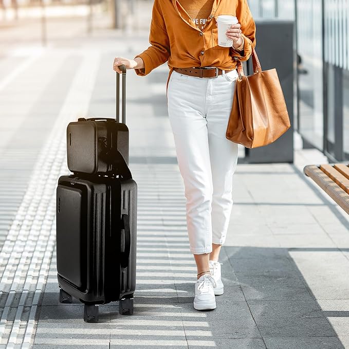 20 Inch Carry On Luggage 22x14x9 Airline Approved, Carry On Suitcase with Wheels, Hard-shell Carry-on Luggage, Durable Luggage Carry-On, Black Small Suitcase with Cosmetic Case