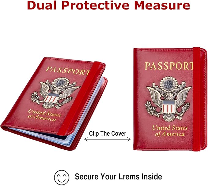 Premium Passport Holder for Travel, RFID Blocking Passport Cover Slim, Durable & Travel-Friendly, Passport Wallet Keep Your Documents Safe & Organized (Red)