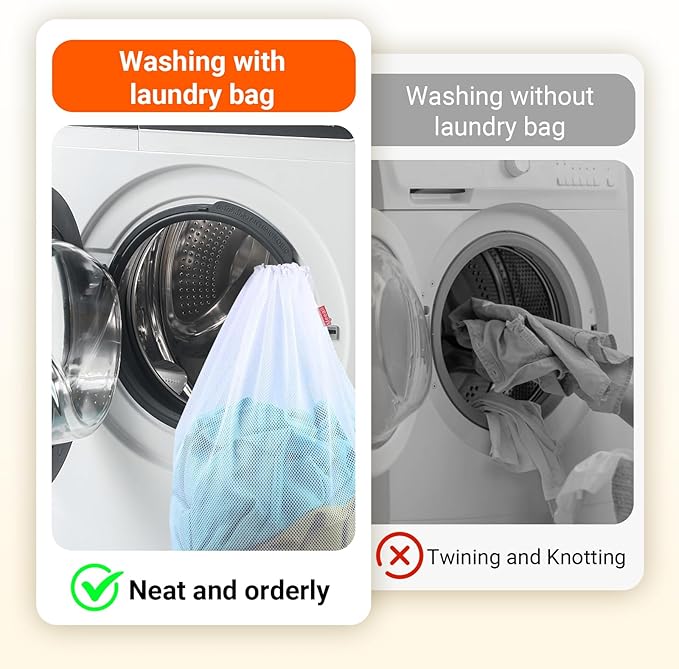 2 Pack Mesh Laundry Bags, 23 x 35 Inches Heavy Duty Mesh Wash Bags with Drawstring Closure for College, Dorm, Travel, Family and Apartment Dwellers, White