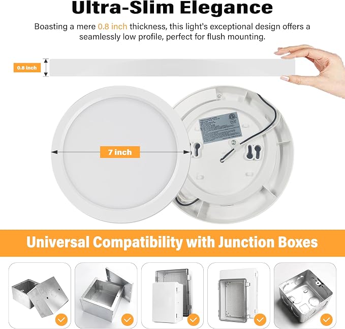 ETL 7 inch LED Flush Mount Ceiling Light Dimmable,Ultra Slim Round Flat Ceiling Lights 2700K/3000K/3500K/4000K/5000K,Modern Ceiling Lamp for Closet,Kitchen,Bathroom 7inch-16 Pack(White-5CCT)
