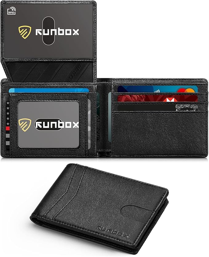 RUNBOX Wallet for Men Slim Rfid Leather 2 ID Window With Gift Box | Slim, Rfid, 2 ID Window, With Gift Box, Slim, Rfid