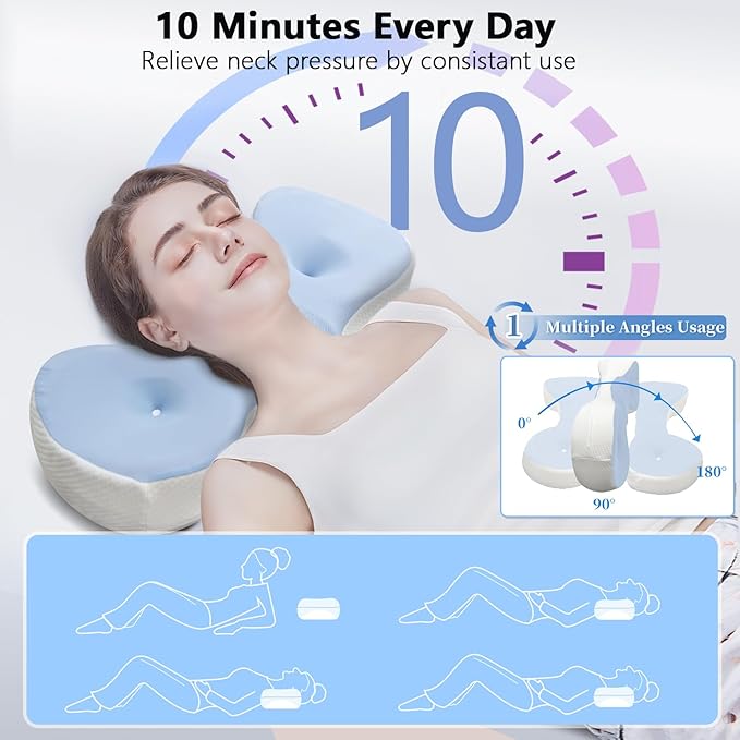 Cervical Neck Roll Pillow, Say Goodbye to Neck Pain, Travel Neck Support Pillow for Side Sleepers, Ergonomic Memory Foam Camping Pillow, Cervical Traction Device with Storage Bag