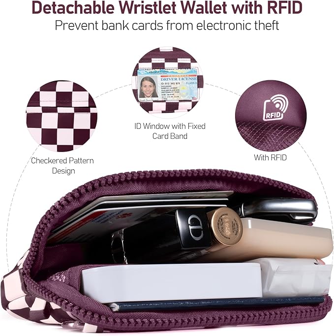 Tiostep Clip and Go Strap for Phone with Wallet Crossbody Phone Lanyard and Detachable Checkered Bag with ID Window and RFID Pouch for Daily Travel.