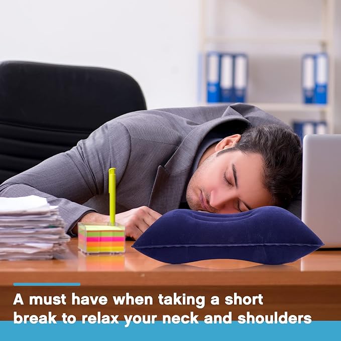 Maitys 5 Pieces Inflatable Travel Pillow Portable Compact Air Pillow Flocked Fabric Backpacking for Camping Hiking Home Office Sleeping Neck Head Lumbar Support(16.93 x 10.63 Inches,Multicolor)