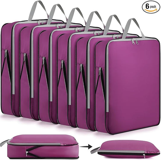 Hosuly 6 Pcs Ultralight Compression Packing Cubes for Travel 17.3 x 12.6'' XL Large Expandable Luggage Organizers for Save Space Family Long Trips (Purple)
