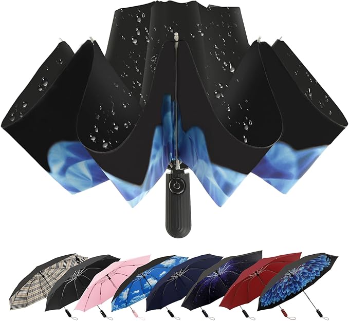 ZDSSM Compact Inverted Travel Umbrella, Automatic Open Close, 9-Rib 46 Inch Windproof Umbrella, Waterproof UPF 50+, Portable Umbrellas for Men, Women, Travel, and Daily Use