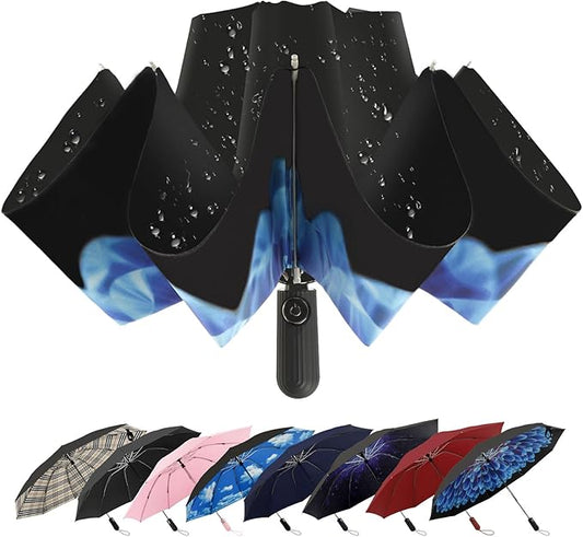 ZDSSM Compact Inverted Travel Umbrella, Automatic Open Close, 9-Rib 46 Inch Windproof Umbrella, Waterproof UPF 50+, Portable Umbrellas for Men, Women, Travel, and Daily Use