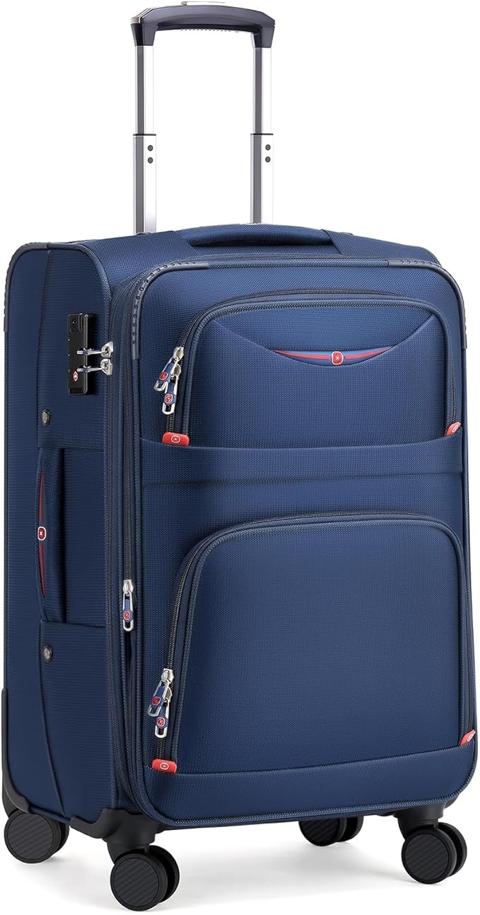 Softside Expandable Luggage with 4 Spinner Wheels, Durable Carry-On Luggage Suitcase (Blue, 21-Inch)