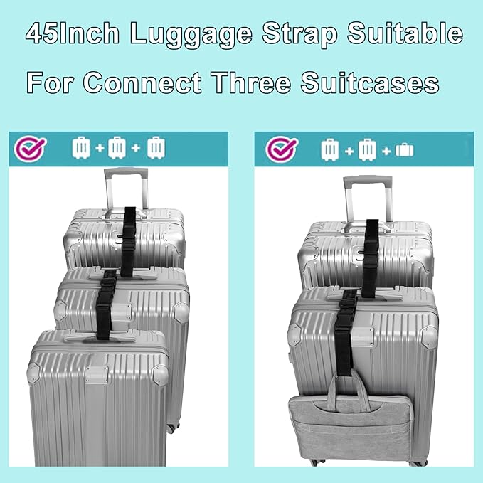 4Pack Luggage Straps for Suitcases, Travel Connector for Carry On Bag, Add Bag to Connect Two Suitcases, Adjustable Belt Attachment Accessories for Connect Your 3 Luggages, Rose