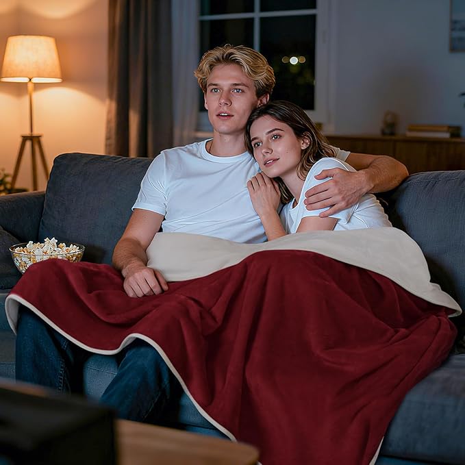 LOOBANI Waterproof Blanket for Bed: Reversible Soft Flannel Twin Bed Blanket 60" x 80", Leakproof Throw Spill-Proof Dog Pet Blanket for Couch, Sofa Protect, Movie Time, Camping, Travel, Red