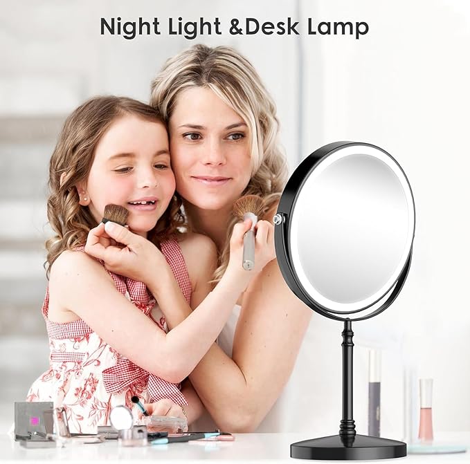 DEIOVWXS Makeup Mirror, 3000mAh Rechargeable Double-Sided Magnifying Vanity Mirror with 3 Colors, 1X/10X, 360° Rotation, Adjustable Brightness, Gifts for Mom, Women,Wife, Girls, Dorm Room Essential