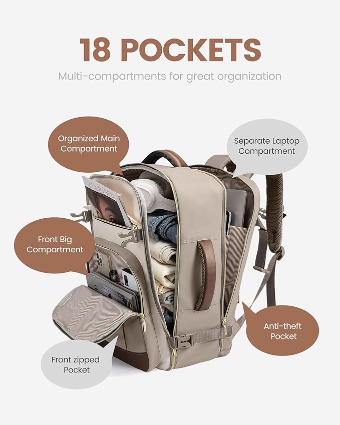 LOVEVOOK 50L Travel Backpack for Women & Men - 18 Inch Carry On Backpack & Personal Item Backpack for Airlines, Spacious and Durable Design, with 3 Packing Cubes